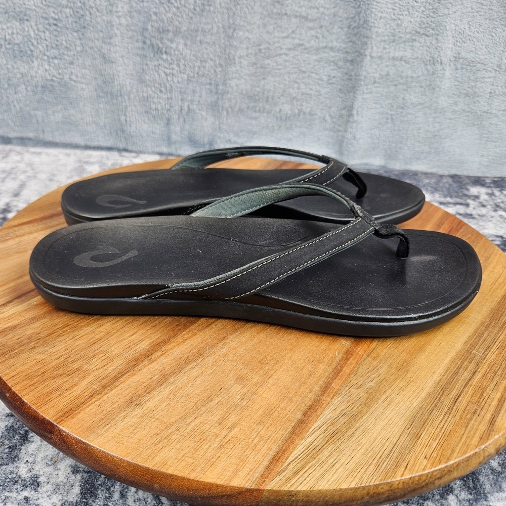OluKai Ho'opio Flip Flop Thong Sandals Womens 8 Black Toe Post Casual Slip On
